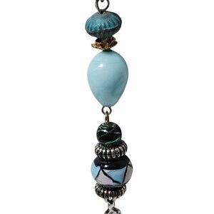 Bohemian Pendant Necklace Blue Silver Beads Leaf Charm Native Southwest Jewelry